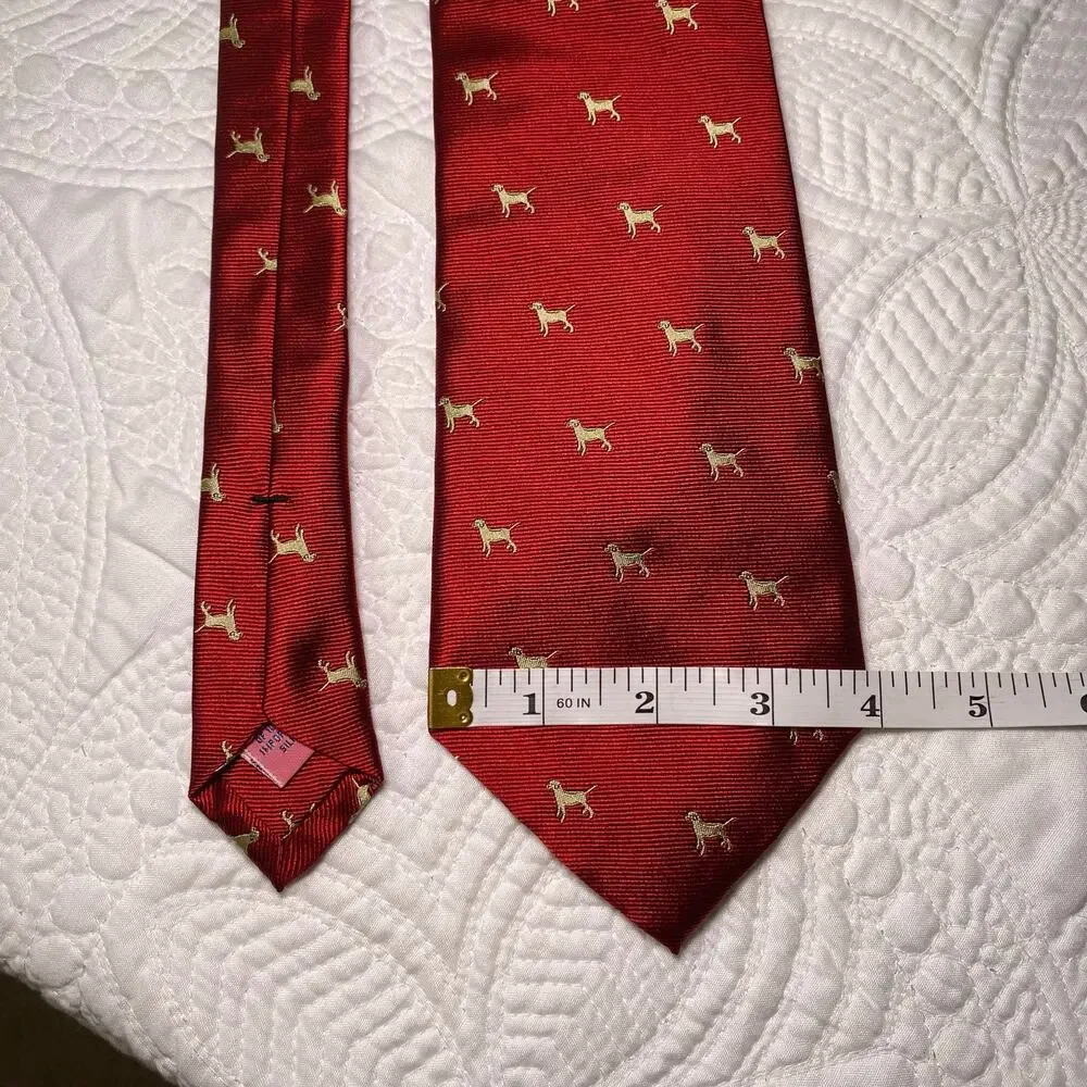 Vineyard Vines Red Silk Neck Tie Yellow Labs NWT Preppy Party Made in USA 58